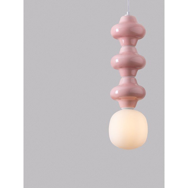 Fehér-világos rózsaszín kerámia függőlámpa üveg búrával ø 18 cm Clio – Nova Luce-image-1
