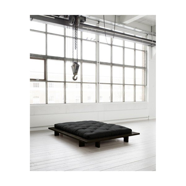 Japan Comfort Mat Black/Black borovi fenyőfa franciaágy matraccal, 140 x 200 cm - Karup Design-image-3