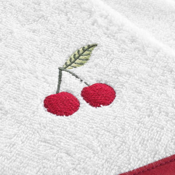 Piros-fehér frottír pamut törölköző 60 cm Cerisette – douceur d'intérieur-image-1