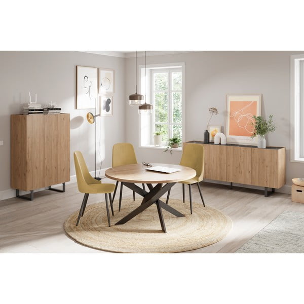 Kerek étkezőasztal tölgyfa dekoros asztallappal 120x120 cm Ther – Marckeric-image-1