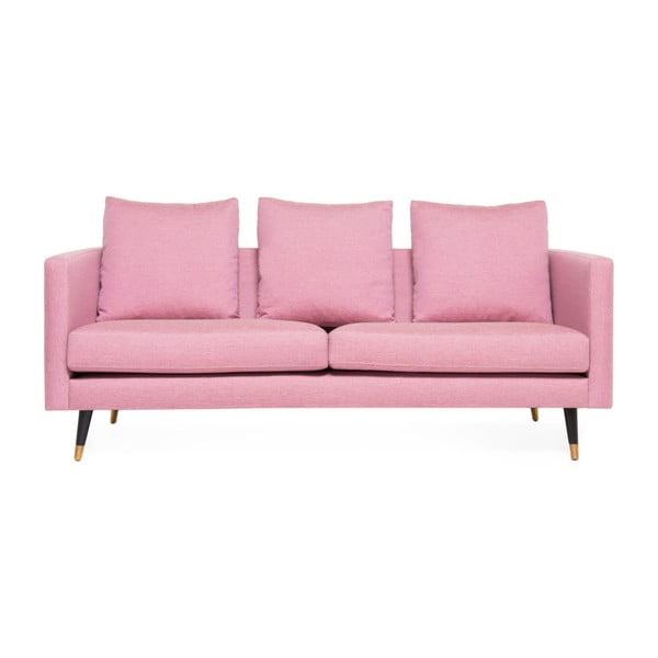 Meyer rózsaszín 3 személyes kanapé, párnákkal és sárgaréz lábakkal - Vivonita