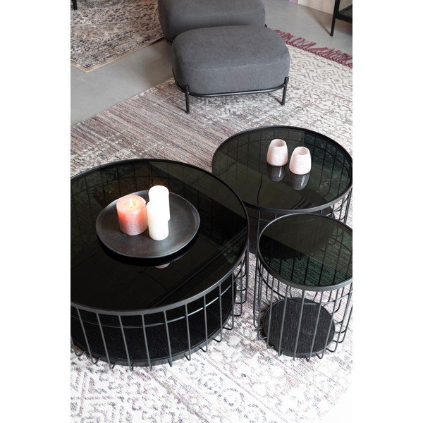 Fekete kerek dohányzóasztal üveg asztallappal 80x80 cm Lance – White Label-image-3