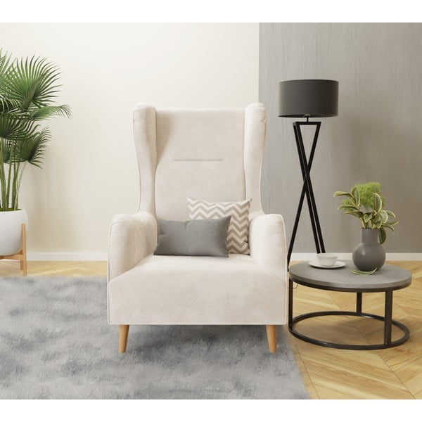 Krémszínű bársony füles fotel Carole – Ropez-image-4