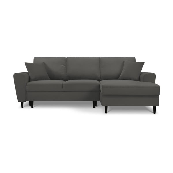 Sötétszürke kordbársony kinyitható tárolóhelyes sarokkanapé (jobb oldali-heverő résszel) Kyoto – Cosmopolitan Design