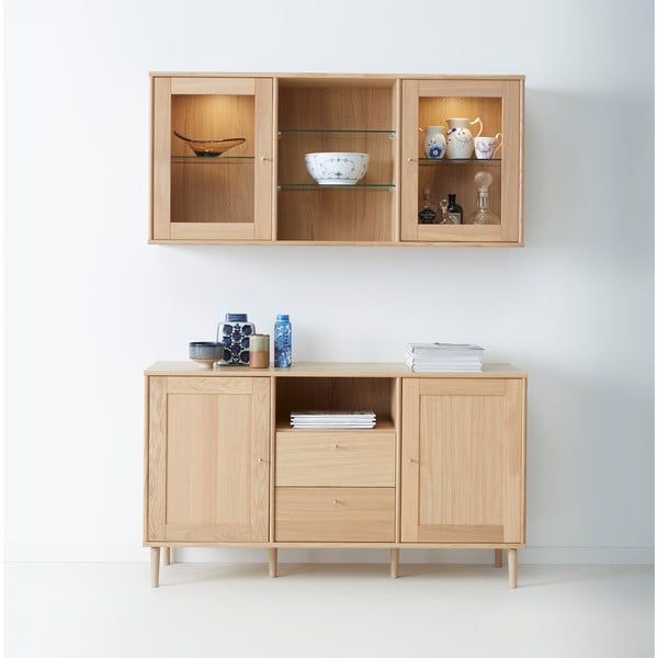 Fali tálalószekrény világítással és komód szett tölgyfa dekorral 133x136 cm Mistral - Hammel Furniture-image-1