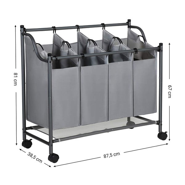 Szürke 4 rekeszes gurulós szennyestartó - Songmics-image-2