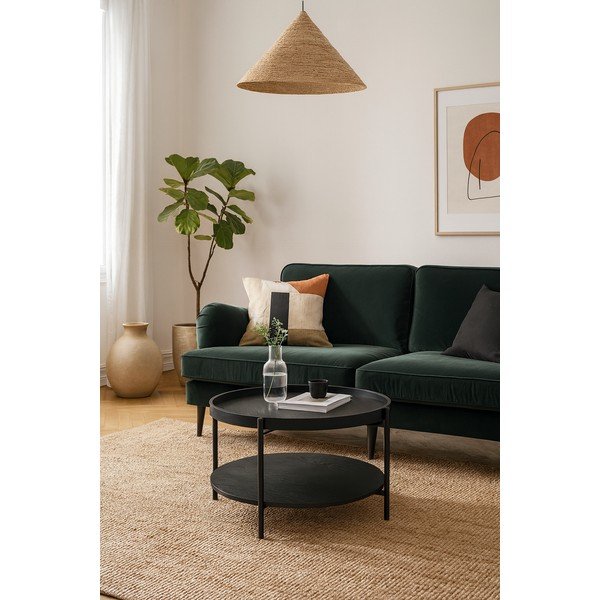 Fekete kerek dohányzóasztal tölgyfa dekorral ø 64 cm Hagen – Bonami Essentials-image-1