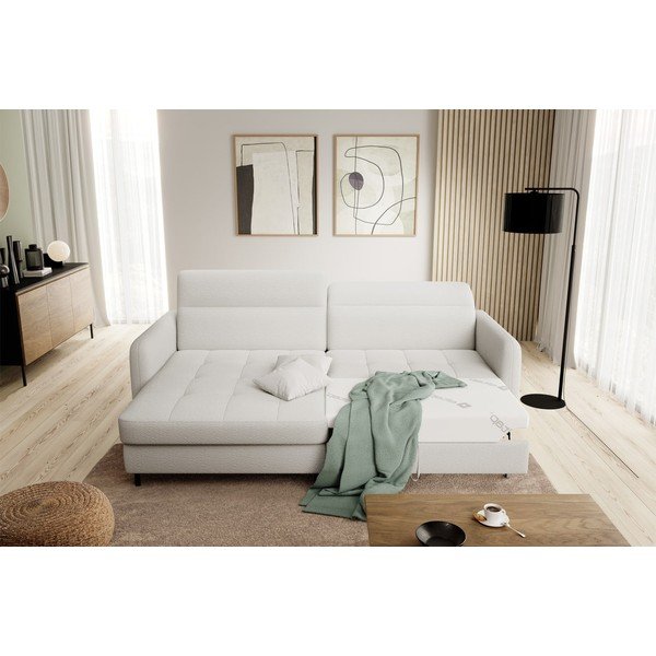 Krémszínű buklé kinyitható-tárolóhelyes sarokkanapé (bal oldali-heverő résszel) Gomsi – ELTAP-image-1