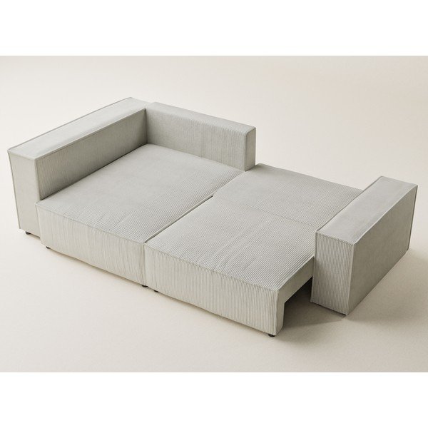 Krémszínű kordbársony kinyitható-tárolóhelyes sarokkanapé (bal oldali-L alakú) Tonga – Maison de Rêve-image-3