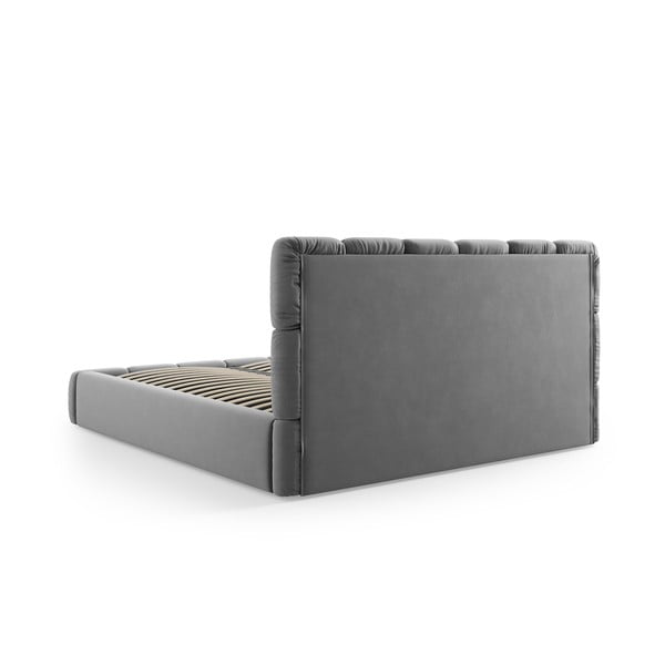 Szürke bársony kárpitozott ágyneműtartós franciaágy ágyráccsal 140x200 cm Bellis – Micadoni -image-4