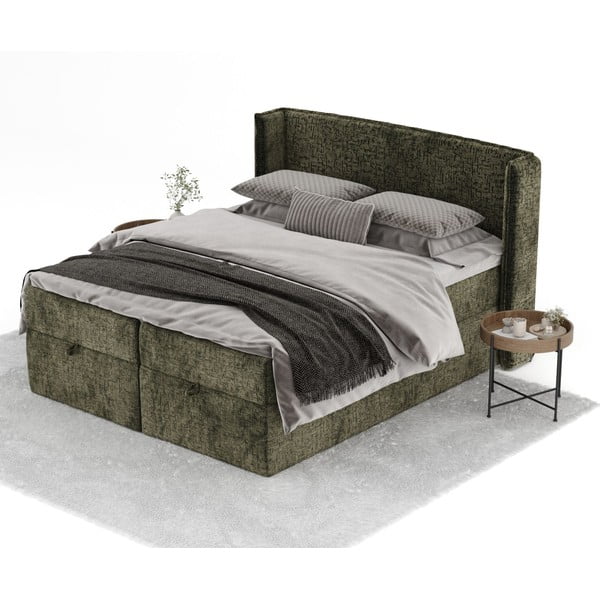 Sötétzöld ágyneműtartós boxspring ágy 160x200 cm Passion – Maison de Rêve-image-2