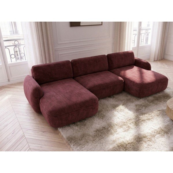 Piros bársony kinyitható-tárolóhelyes (U alakú) sarokkanapé Celeste – Bobochic Paris-image-2