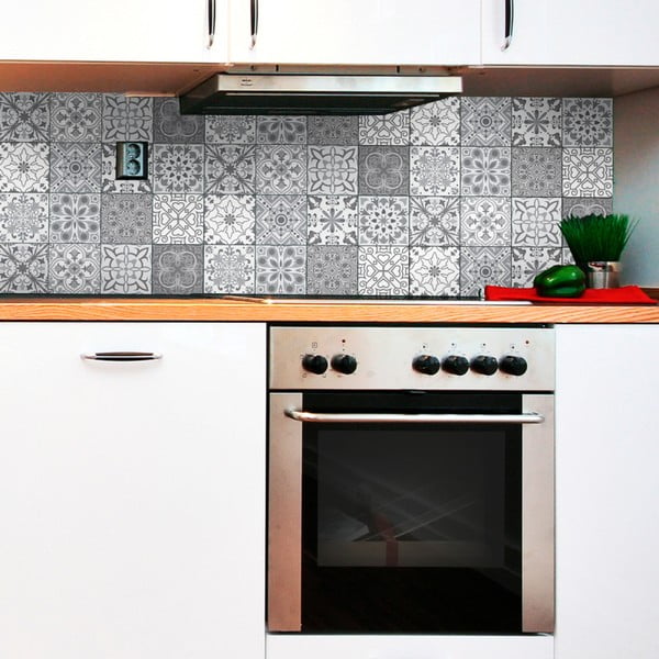 Wall Decal Tiles Grey and White Torino 12 db-os falmatrica szett, 15 x 15 cm - Ambiance
