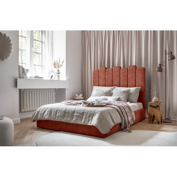 Téglavörös kárpitozott franciaágy tárolóhellyel, ágyráccsal 160x200 cm Dreamy Aurora – Miuform-image-2