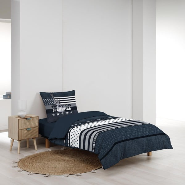 Sötétkék egyszemélyes pamut ágyneműhuzat 140x200 cm States – douceur d'intérieur-image-2
