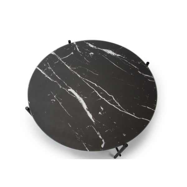 Fekete dohányzóasztal márvány dekoros üveglappal, ø 84 cm - Marckeric-image-3