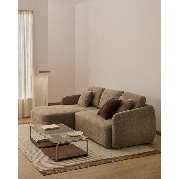 Szürkésbarna zsenília kinyitható sarokkanapé (bal oldali-heverő résszel) Laira – Kave Home-image-1