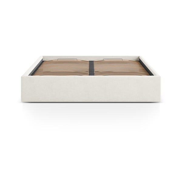 Krémszínű kárpitozott ágyneműtartós-ágytámla nélkül franciaágy ágyráccsal 160x200 cm Susan – Micadoni -image-2