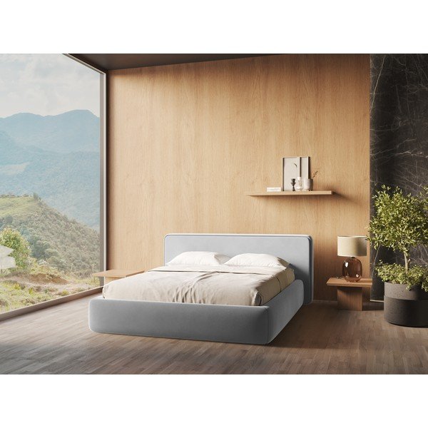 Szürke kárpitozott ágyneműtartós franciaágy ágyráccsal 140x200 cm Kiana – Makamii-image-1