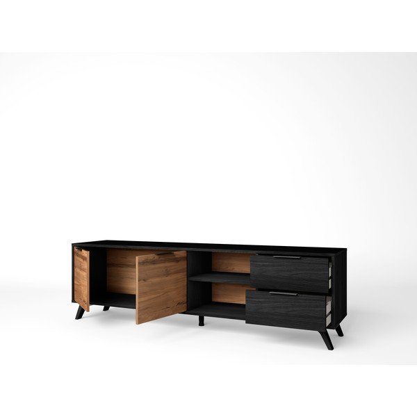 Fekete-natúr színű TV-állvány diófa dekorral 181x53 cm Noe – Marckeric-image-2