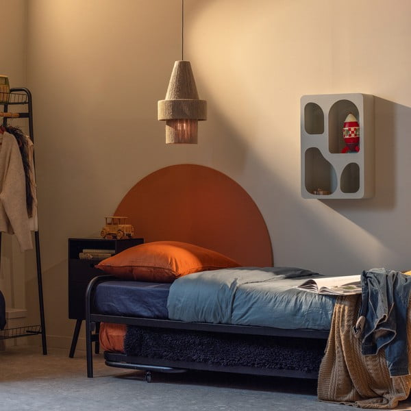 Fekete fém összecsukható egyszemélyes ágy ágyráccsal 90x200 cm Lucy – WOOOD-image-1