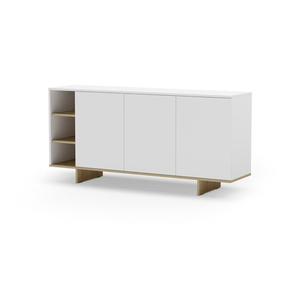 Fehér alacsony komód tölgyfa dekorral 170x80 cm Cequoia – Marckeric-image-3