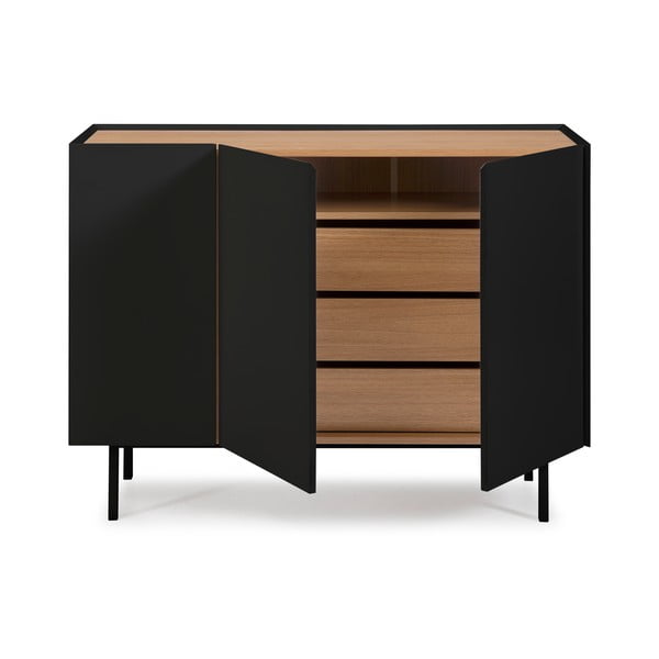 Fekete-natúr színű alacsony komód tölgyfa dekorral 110x85 cm Arista – Teulat-image-3