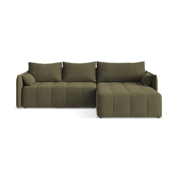 Khaki kinyitható-tárolóhelyes sarokkanapé (jobb oldali-heverő résszel) Moku – Makamii