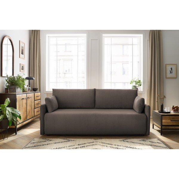 Barna kordbársony kinyitható kanapé 211 cm Marcel – Bobochic Paris-image-1