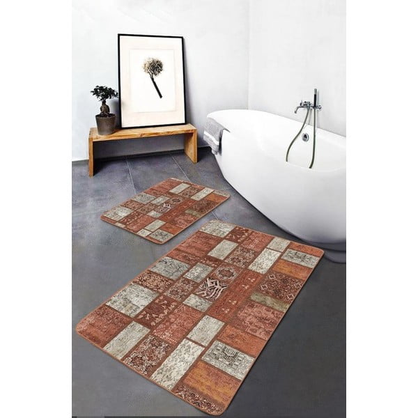 Barna bársony fürdőszobai kilépő szett 2 db-os 60x100 cm – Mila Home-image-2