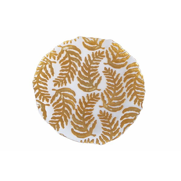 Foglie fehér-aranyszínű üveg tányér, ø 32 cm - Villa d'Este