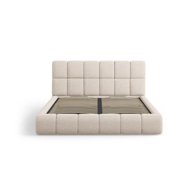 Bézs kárpitozott ágyneműtartós franciaágy ágyráccsal 160x200 cm Bellis – Micadoni Home-image-3