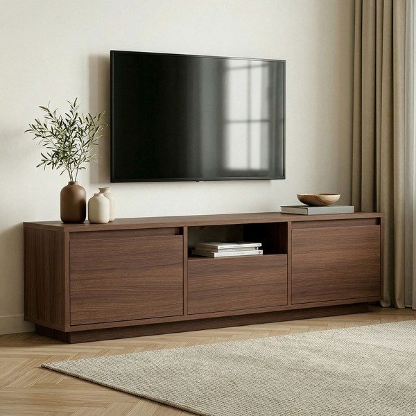 Sötét natúr színű TV-állvány diófa dekorral 160x42x30 cm Sentinel – Kalune Design-image-1