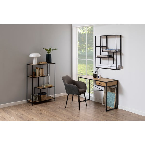 Fekete-natúr színű fali könyvespolc tölgyfa dekorral 75x91 cm Seaford – Actona-image-1