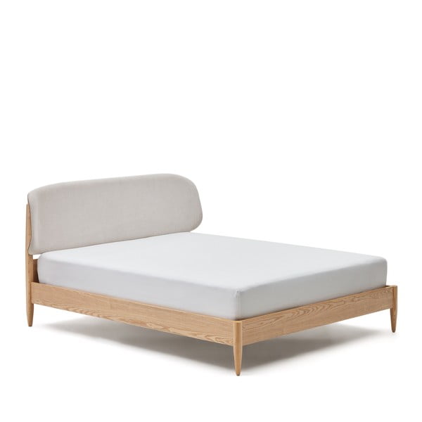 Bézs-natúr színű kőrisfa franciaágy ágyráccsal 180x200 cm Octavia – Kave Home-image-3