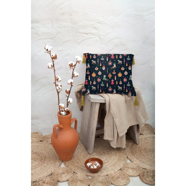 Christmas Ornaments sötétkék lenkeverék párna, 45 x 45 cm - Really Nice Things-image-2