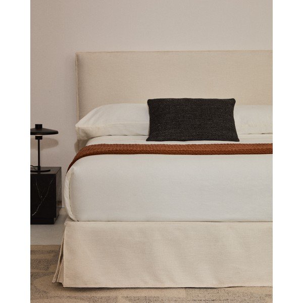 Fehér kárpitozott franciaágy ágytámla nélkül 160x200 cm Jaira – Kave Home-image-1