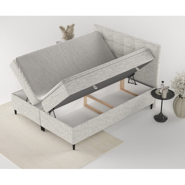 Világosszürke ágyneműtartós boxspring ágy 200x200 cm Urbaneo – Maison de Rêve-image-3