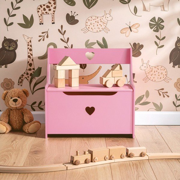 Rózsaszín gyerek szekrény ülőkével 60x62x34 cm Pink Heart – Premier Housewares-image-3