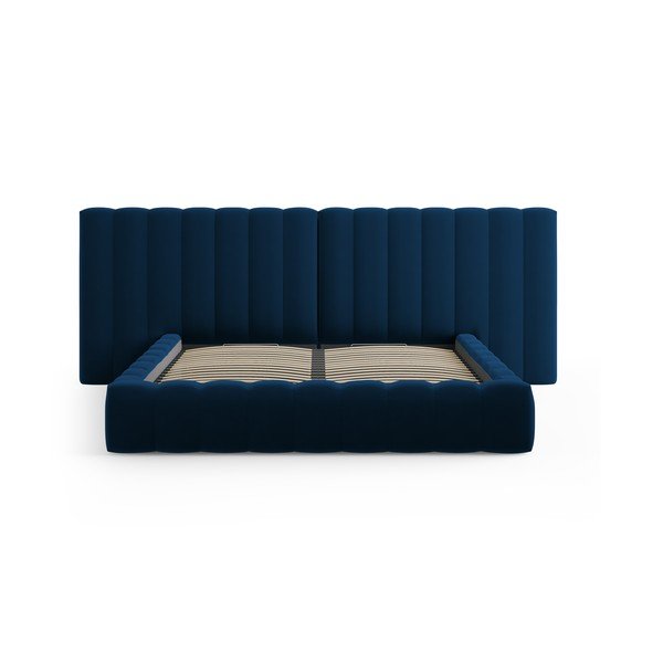 Sötétkék kárpitozott franciaágy tárolóhellyel, ágyráccsal 180x200 cm Gina – Milo Casa-image-2