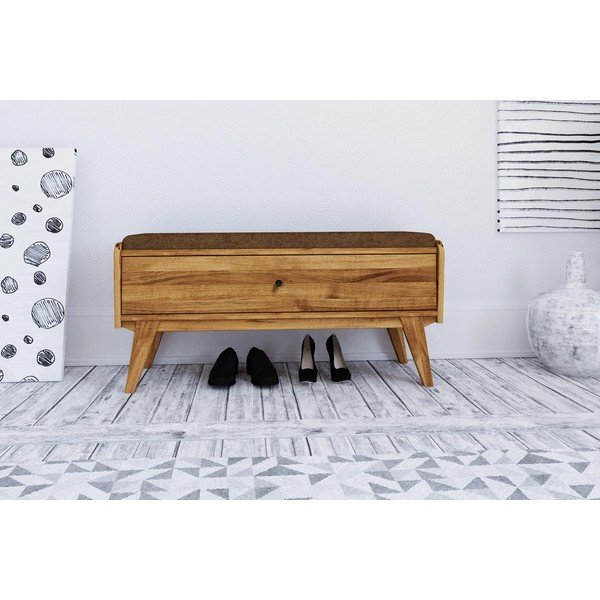 Tölgyfa pad tárolóhellyel, narancssárga ülőrésszel Retro - The Beds-image-3