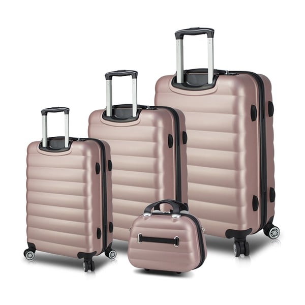 RESSO Travel Set 3 rózsaszín görgős bőrönd és kézipoggyász szett USB csatlakozóval - My Valice