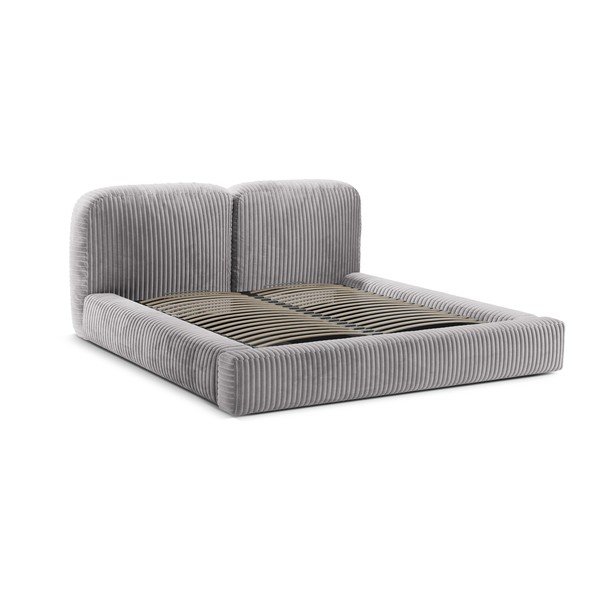 Világosszürke kárpitozott ágyneműtartós franciaágy ágyráccsal 160x200 cm Martina – Micadoni -image-3