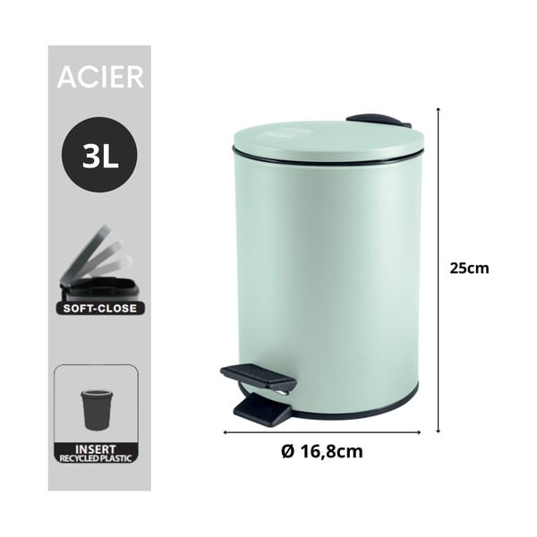Mentazöld acél pedálos szemetes 3 l   Adelar – Spirella-image-3