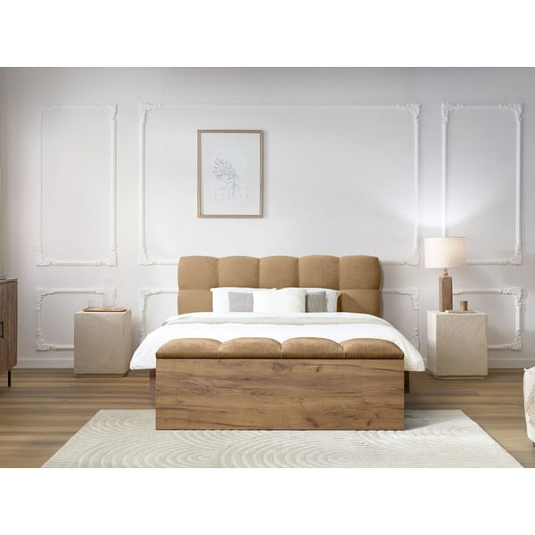 Bézs kárpitozott franciaágy ágyráccsal 180x200 cm Kumo – Bobochic Paris-image-2