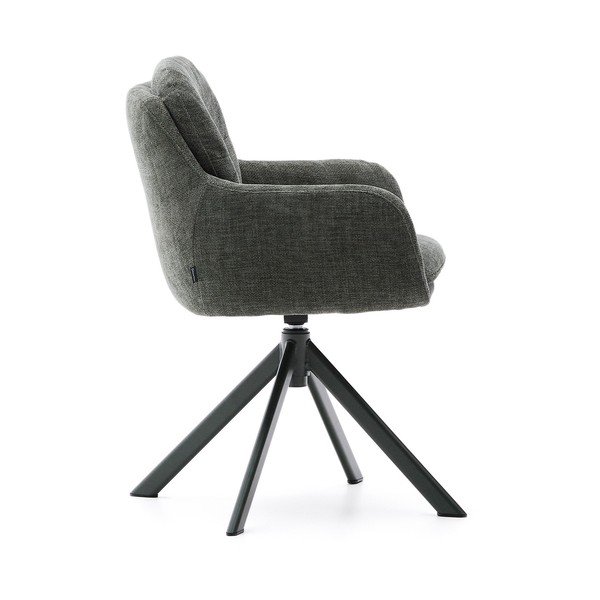 Sötétzöld kárpitozott karfás étkezőfotel Lexa – Kave Home-image-4