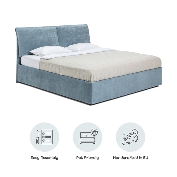 Kék kárpitozott ágyneműtartós franciaágy ágyráccsal 160x200 cm Thessa Pillow – Bonami Selection-image-4