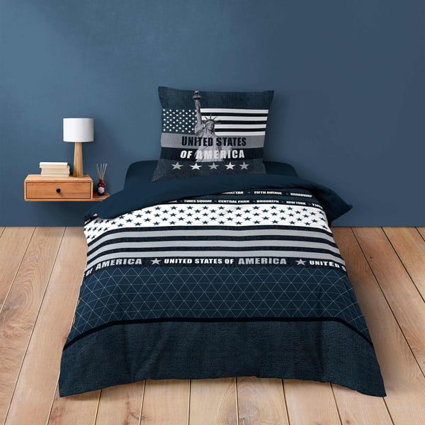 Sötétkék egyszemélyes pamut ágyneműhuzat 140x200 cm States – douceur d'intérieur-image-4
