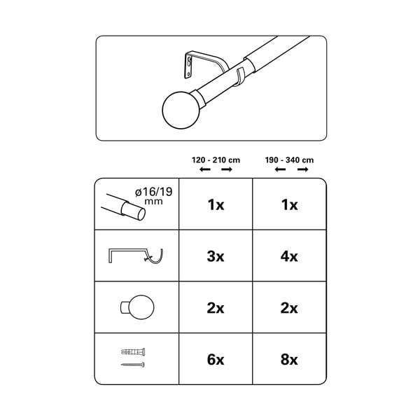 Fém bővíthető függönykarnis 120 - 210 cm Koule - Gardinia-image-2