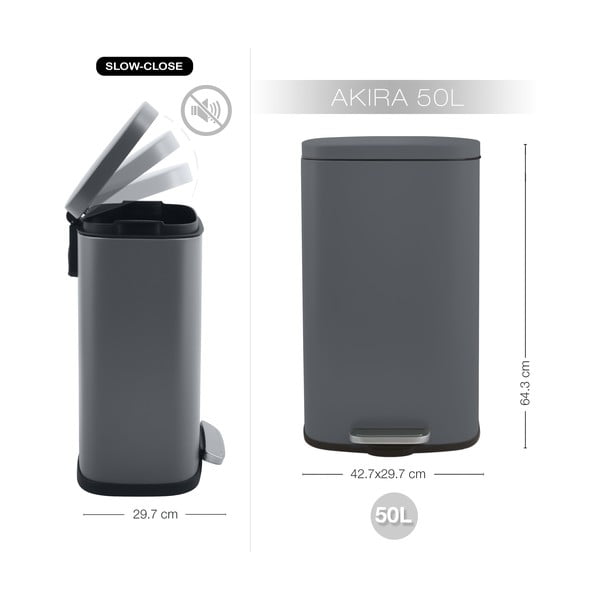 Sötétszürke acél pedálos szemetes 50 l   Akira – Spirella-image-3